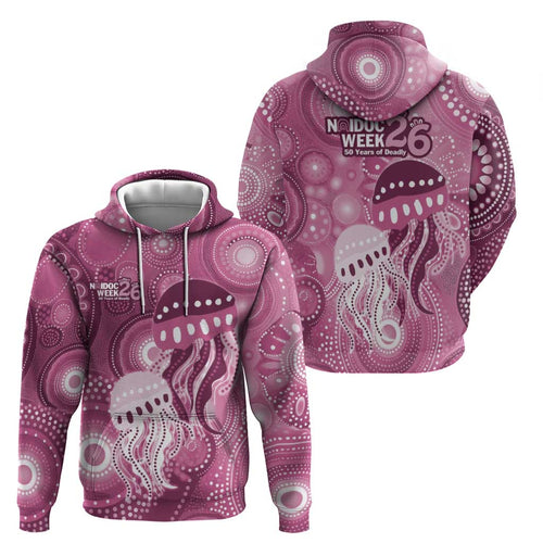NAIDOC Deadly 50 Years Hoodie Jellyfish Aboriginal Culture Inspired Pink