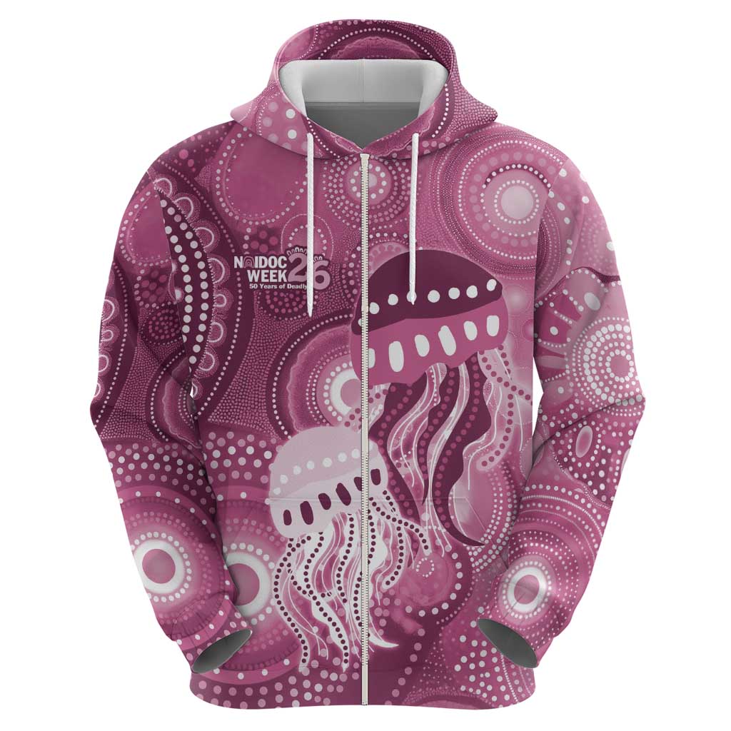 NAIDOC Deadly 50 Years Hoodie Jellyfish Aboriginal Culture Inspired Pink