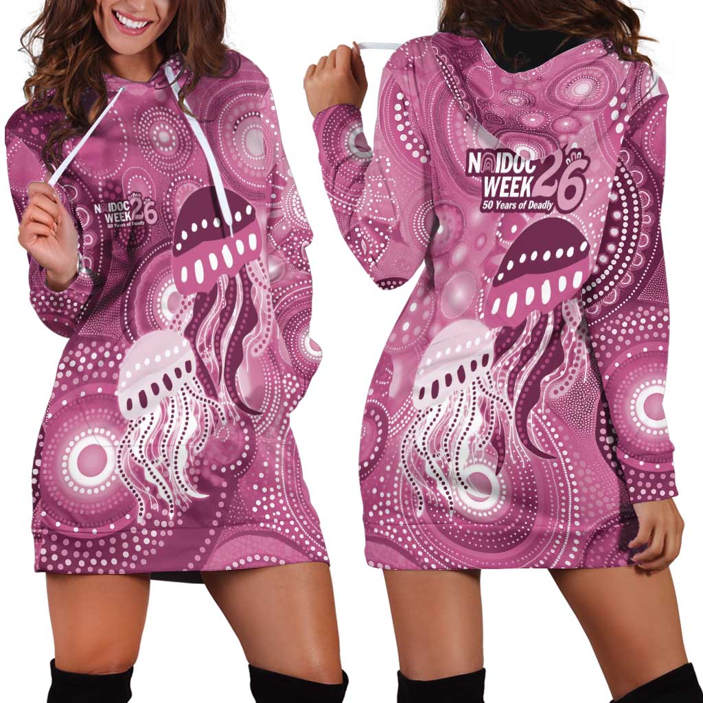NAIDOC Deadly 50 Years Hoodie Dress Jellyfish Aboriginal Culture Inspired Pink
