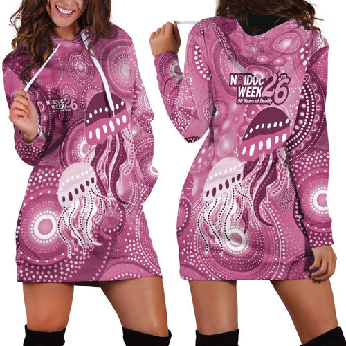 NAIDOC Deadly 50 Years Hoodie Dress Jellyfish Aboriginal Culture Inspired Pink