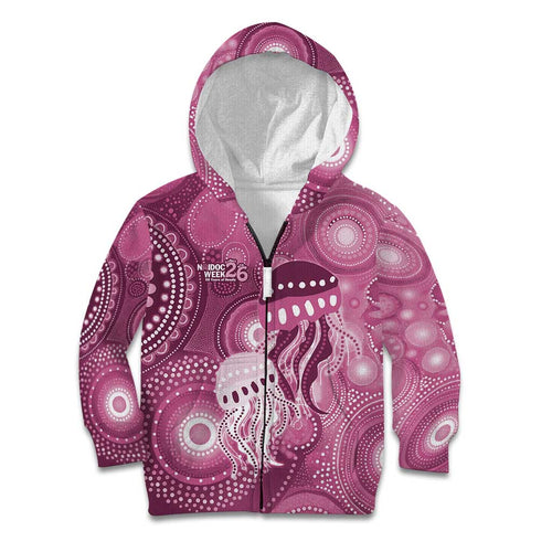 NAIDOC Deadly 50 Years Kid Hoodie Jellyfish Aboriginal Culture Inspired Pink