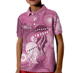 NAIDOC Deadly 50 Years Kid Polo Shirt Jellyfish Aboriginal Culture Inspired Pink