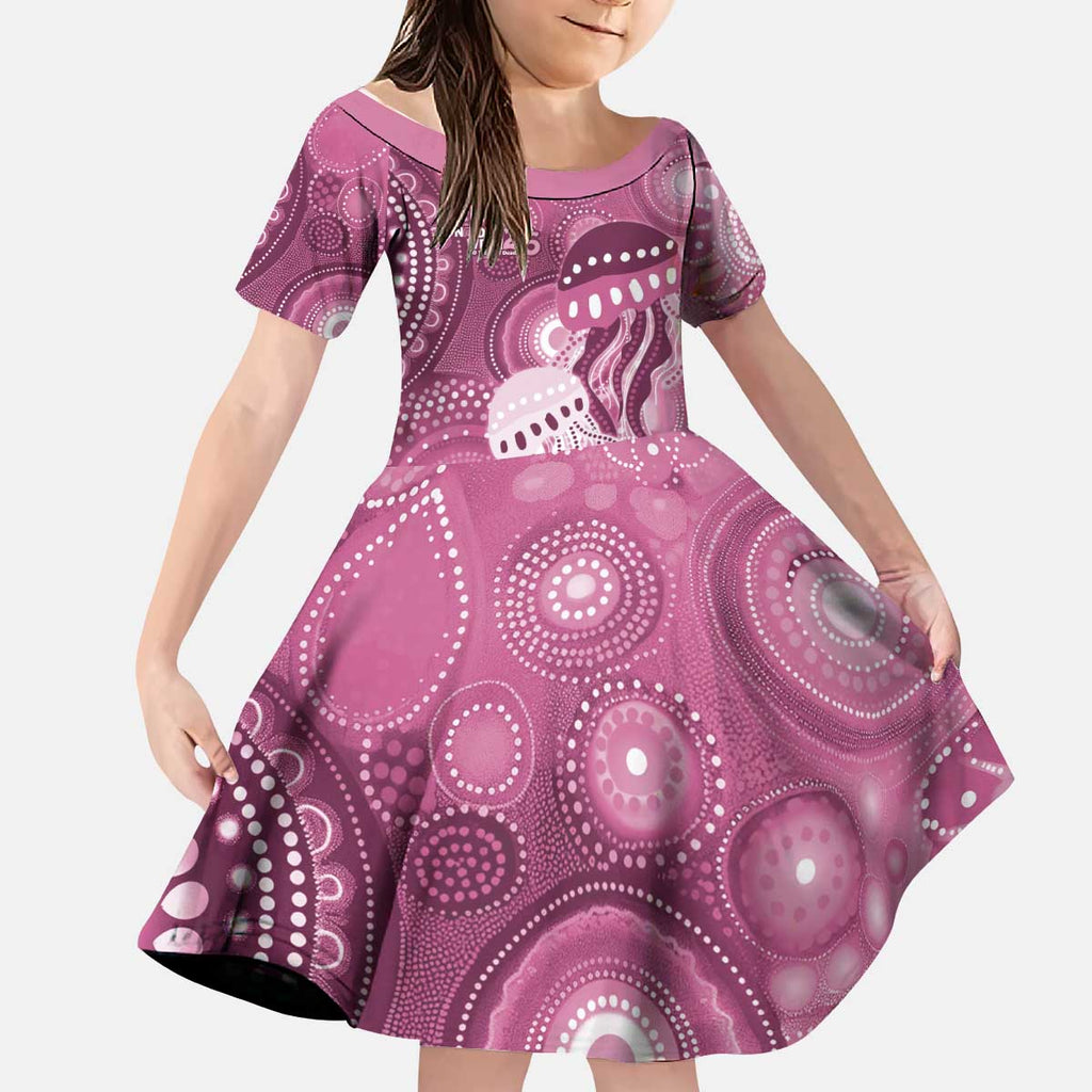 NAIDOC Deadly 50 Years Kid Short Sleeve Dress Jellyfish Aboriginal Culture Inspired Pink