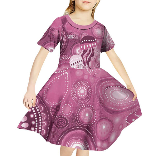 NAIDOC Deadly 50 Years Kid Short Sleeve Dress Jellyfish Aboriginal Culture Inspired Pink