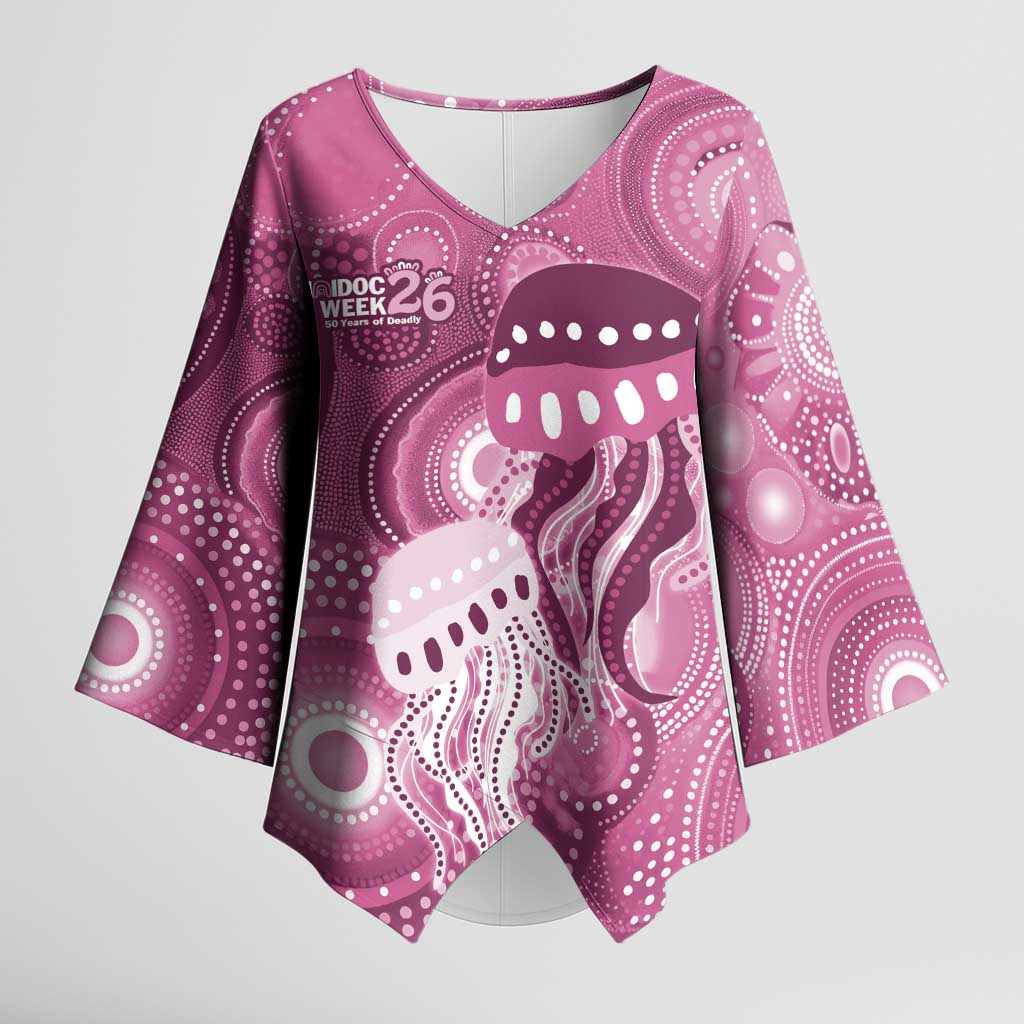 NAIDOC Deadly 50 Years Kimono Sleeve Blouse Jellyfish Aboriginal Culture Inspired Pink