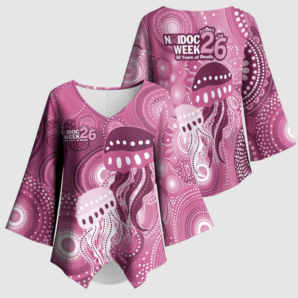 NAIDOC Deadly 50 Years Kimono Sleeve Blouse Jellyfish Aboriginal Culture Inspired Pink