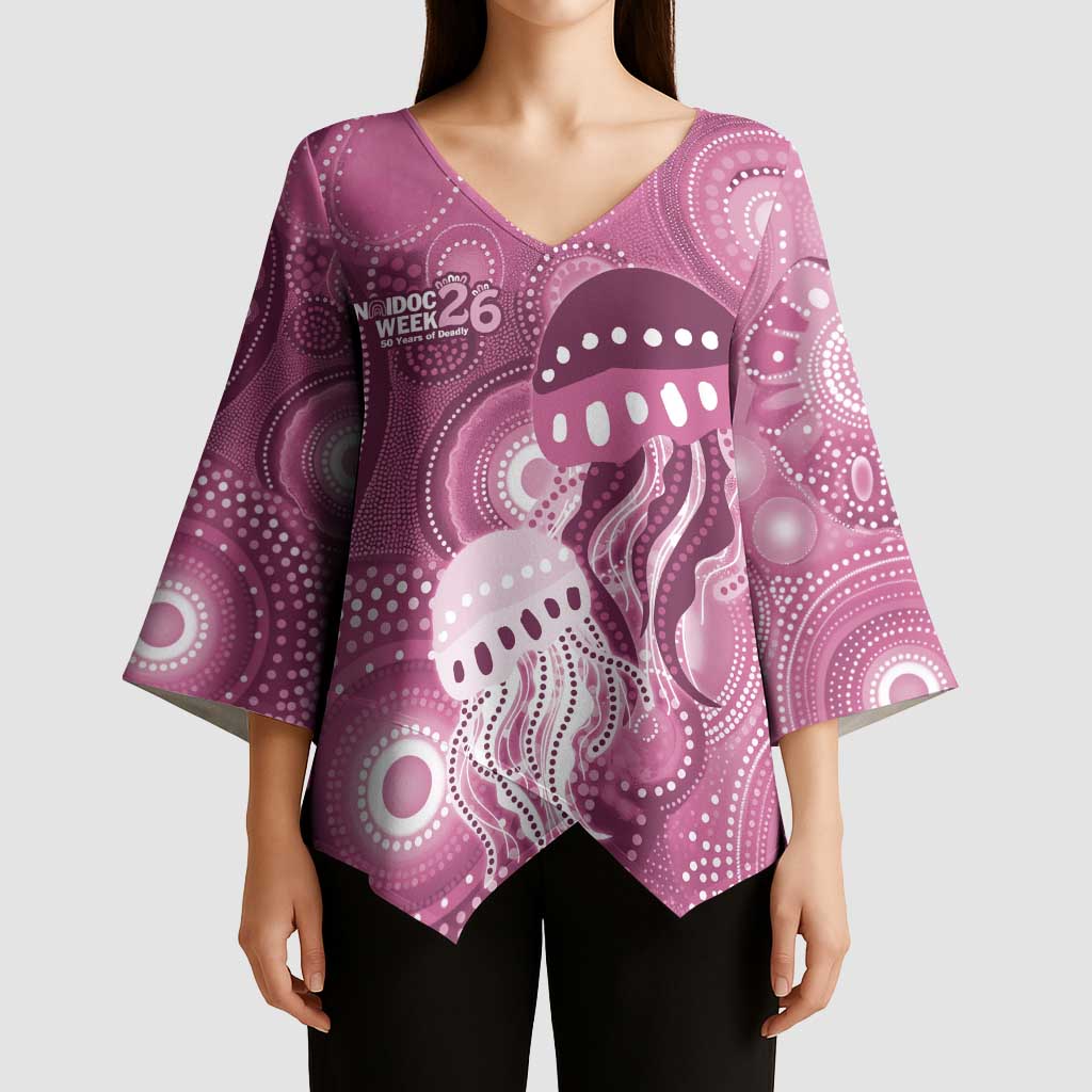 NAIDOC Deadly 50 Years Kimono Sleeve Blouse Jellyfish Aboriginal Culture Inspired Pink