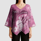 NAIDOC Deadly 50 Years Kimono Sleeve Blouse Jellyfish Aboriginal Culture Inspired Pink