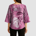 NAIDOC Deadly 50 Years Kimono Sleeve Blouse Jellyfish Aboriginal Culture Inspired Pink