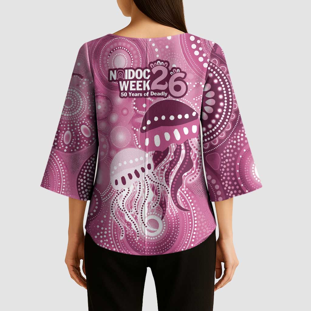NAIDOC Deadly 50 Years Kimono Sleeve Blouse Jellyfish Aboriginal Culture Inspired Pink