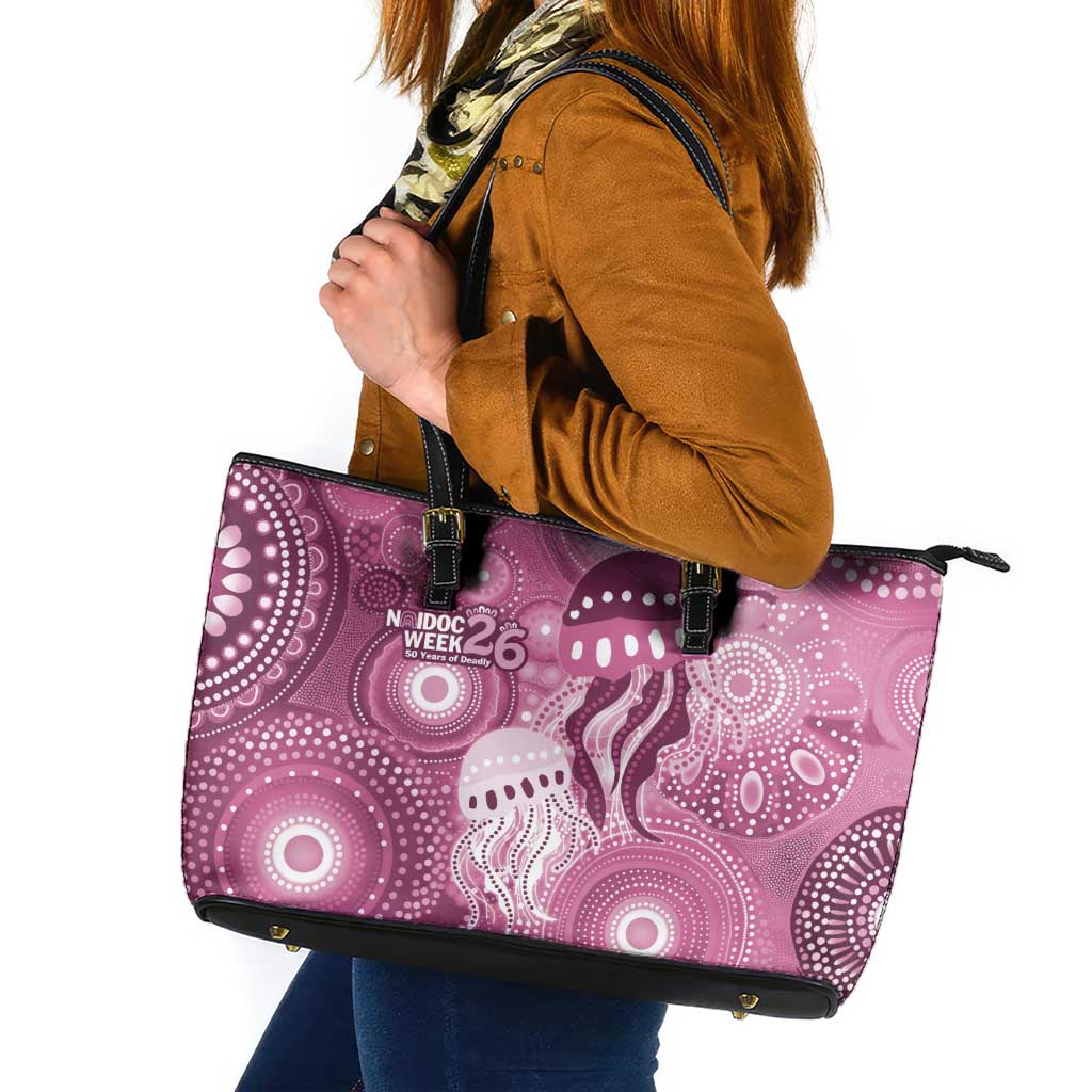 NAIDOC Deadly 50 Years Leather Tote Bag Jellyfish Aboriginal Culture Inspired Pink