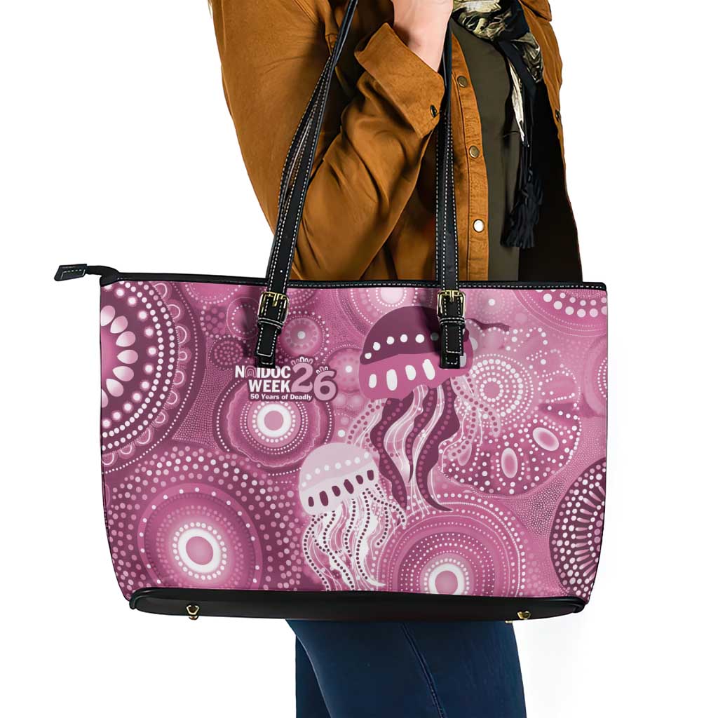 NAIDOC Deadly 50 Years Leather Tote Bag Jellyfish Aboriginal Culture Inspired Pink
