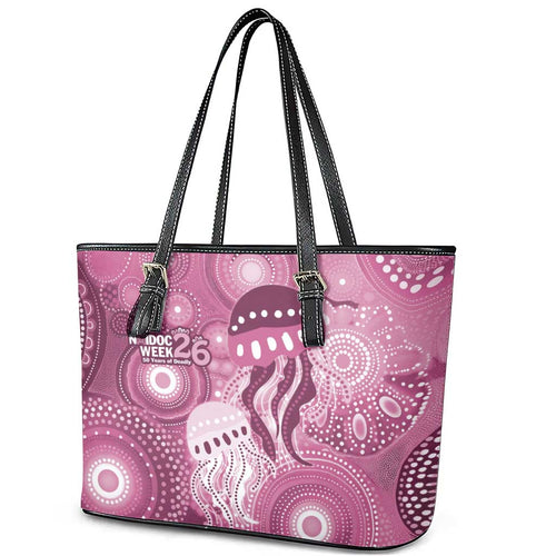 NAIDOC Deadly 50 Years Leather Tote Bag Jellyfish Aboriginal Culture Inspired Pink
