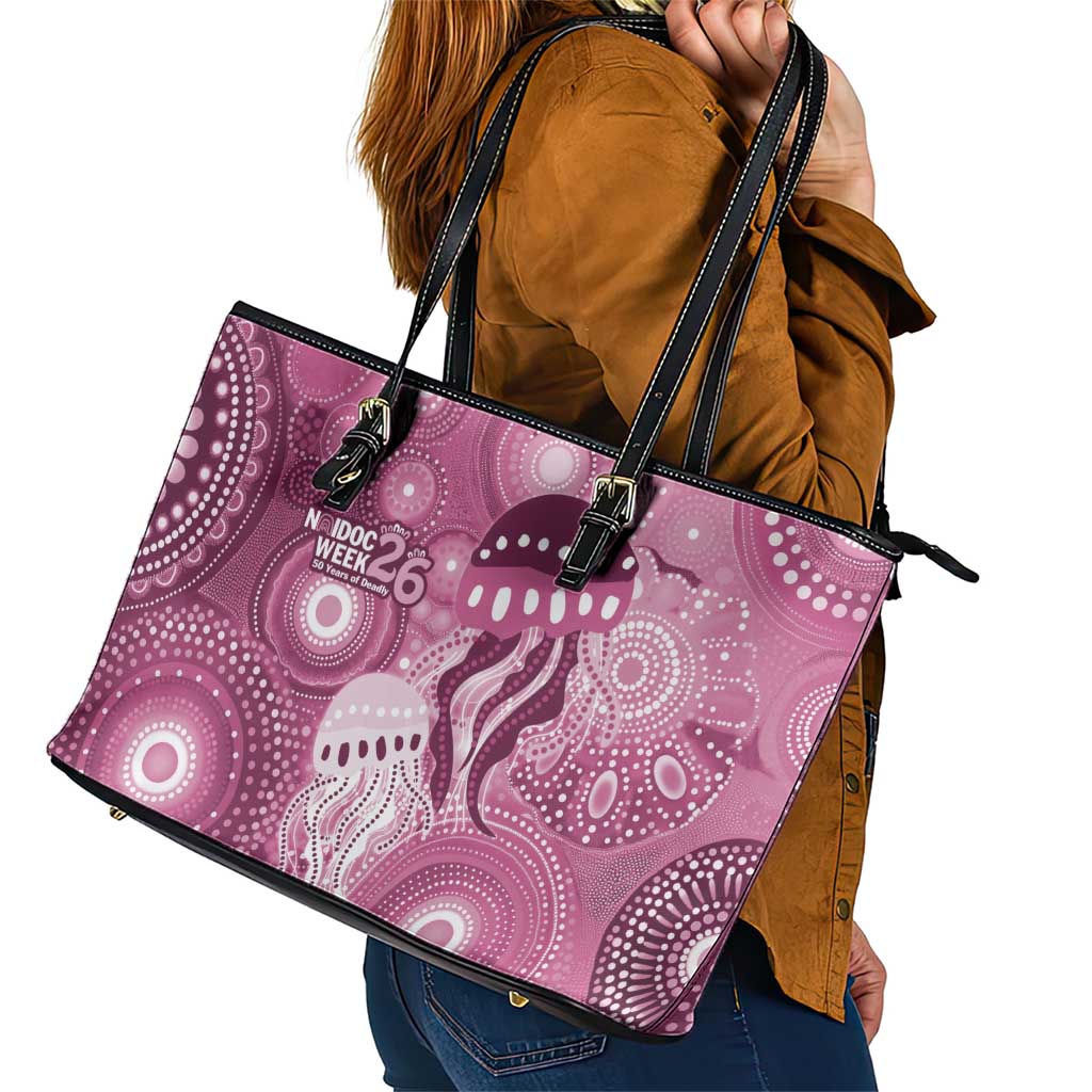 NAIDOC Deadly 50 Years Leather Tote Bag Jellyfish Aboriginal Culture Inspired Pink