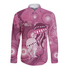 NAIDOC Deadly 50 Years Long Sleeve Button Shirt Jellyfish Aboriginal Culture Inspired Pink