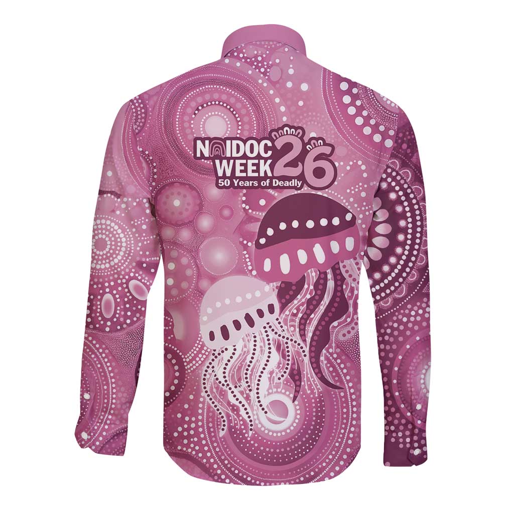 NAIDOC Deadly 50 Years Long Sleeve Button Shirt Jellyfish Aboriginal Culture Inspired Pink