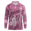 NAIDOC Deadly 50 Years Long Sleeve Polo Shirt Jellyfish Aboriginal Culture Inspired Pink