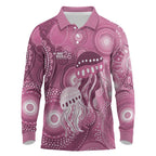 NAIDOC Deadly 50 Years Long Sleeve Polo Shirt Jellyfish Aboriginal Culture Inspired Pink