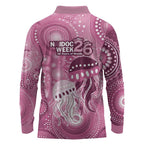 NAIDOC Deadly 50 Years Long Sleeve Polo Shirt Jellyfish Aboriginal Culture Inspired Pink