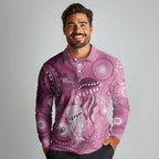 NAIDOC Deadly 50 Years Long Sleeve Polo Shirt Jellyfish Aboriginal Culture Inspired Pink
