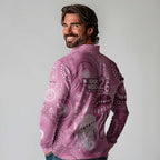 NAIDOC Deadly 50 Years Long Sleeve Polo Shirt Jellyfish Aboriginal Culture Inspired Pink