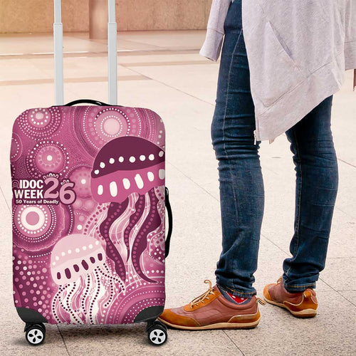 NAIDOC Deadly 50 Years Luggage Cover Jellyfish Aboriginal Culture Inspired Pink