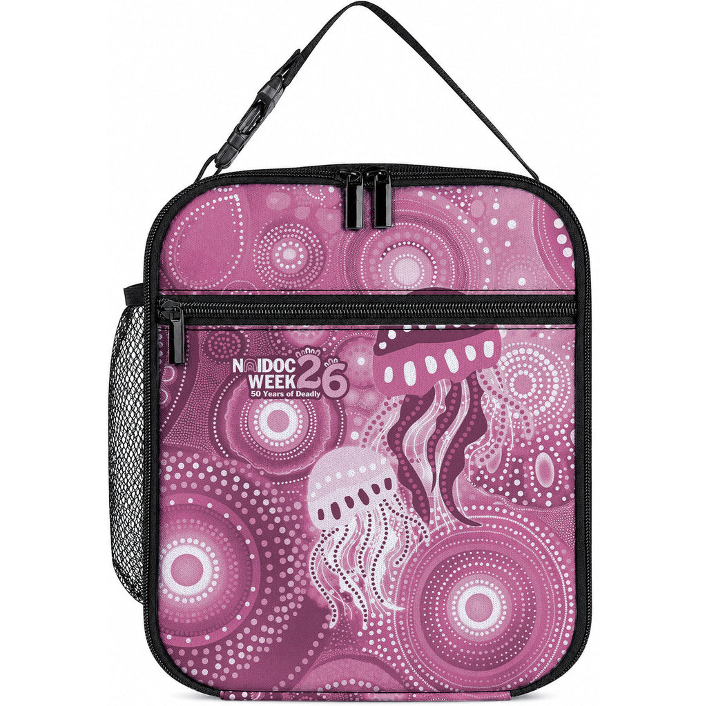 NAIDOC Deadly 50 Years Lunch Bag Jellyfish Aboriginal Culture Inspired Pink