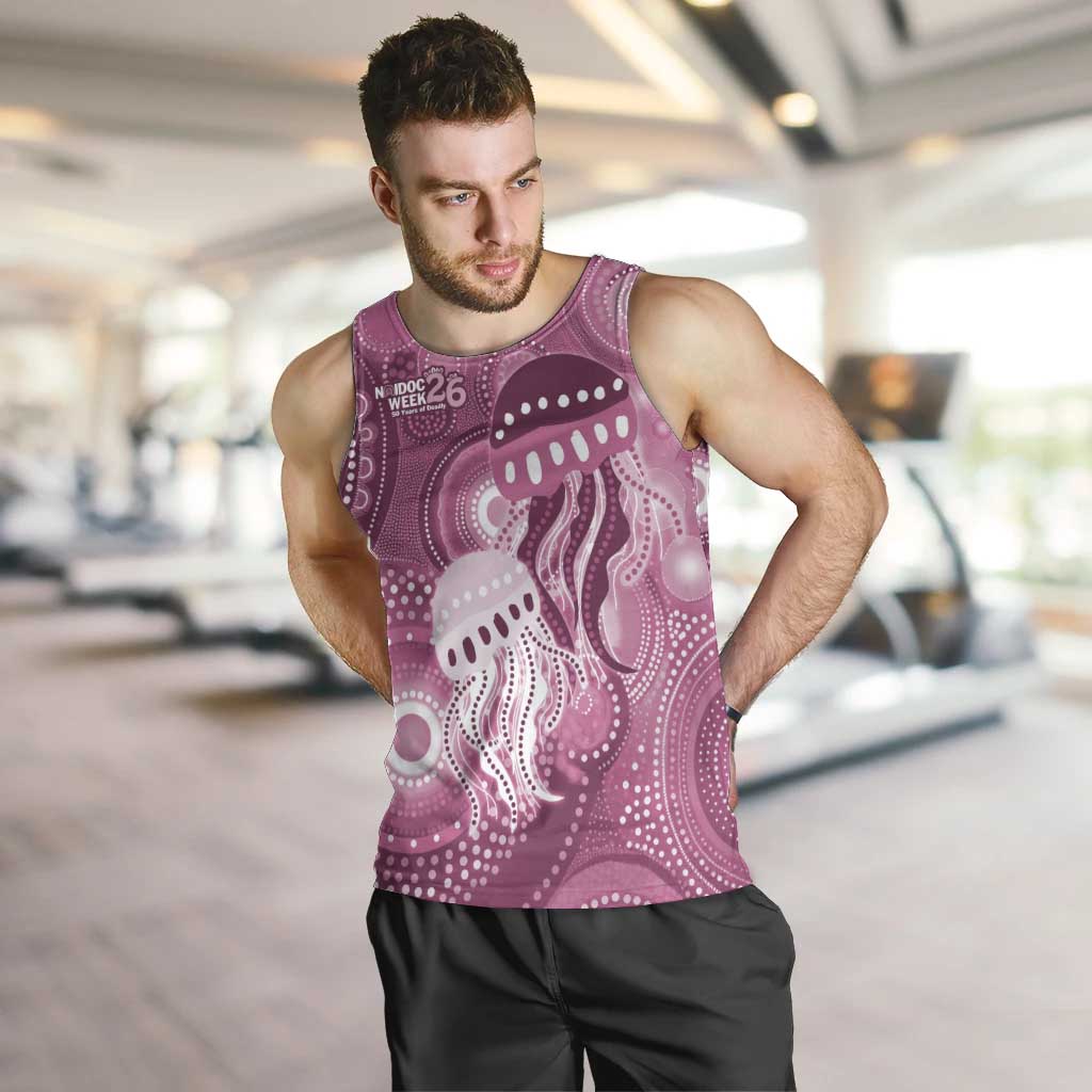 NAIDOC Deadly 50 Years Men Tank Top Jellyfish Aboriginal Culture Inspired Pink