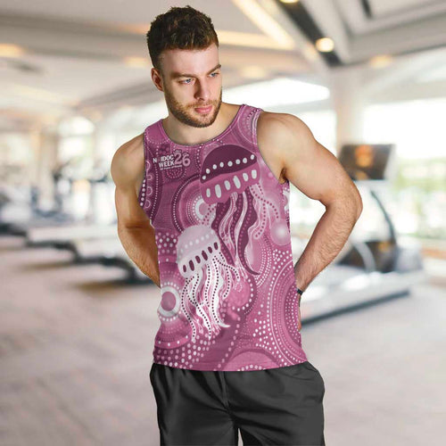 NAIDOC Deadly 50 Years Men Tank Top Jellyfish Aboriginal Culture Inspired Pink