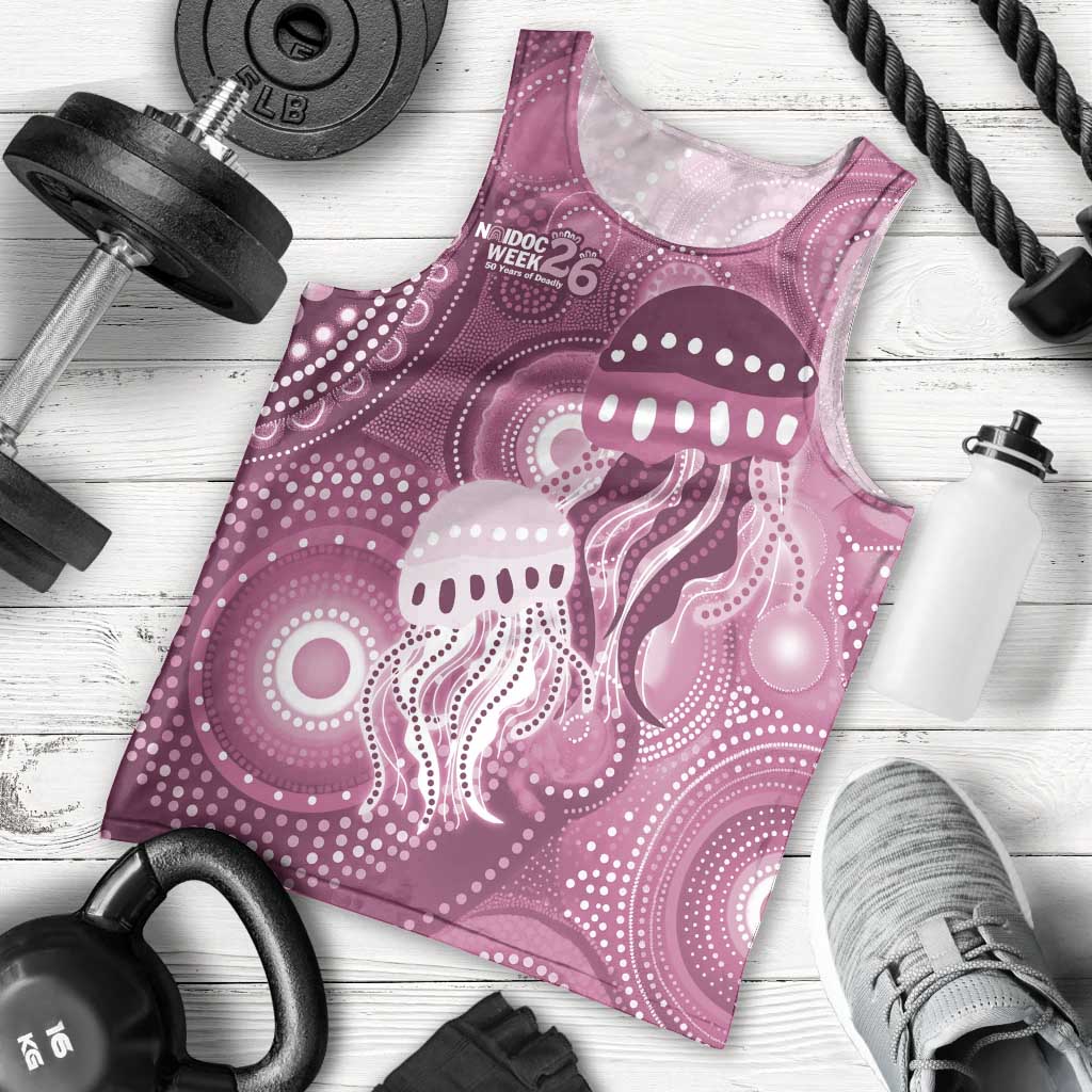 NAIDOC Deadly 50 Years Men Tank Top Jellyfish Aboriginal Culture Inspired Pink