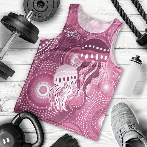 NAIDOC Deadly 50 Years Men Tank Top Jellyfish Aboriginal Culture Inspired Pink