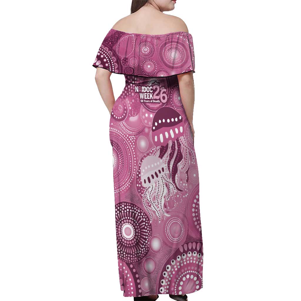 NAIDOC Deadly 50 Years Off Shoulder Maxi Dress Jellyfish Aboriginal Culture Inspired Pink