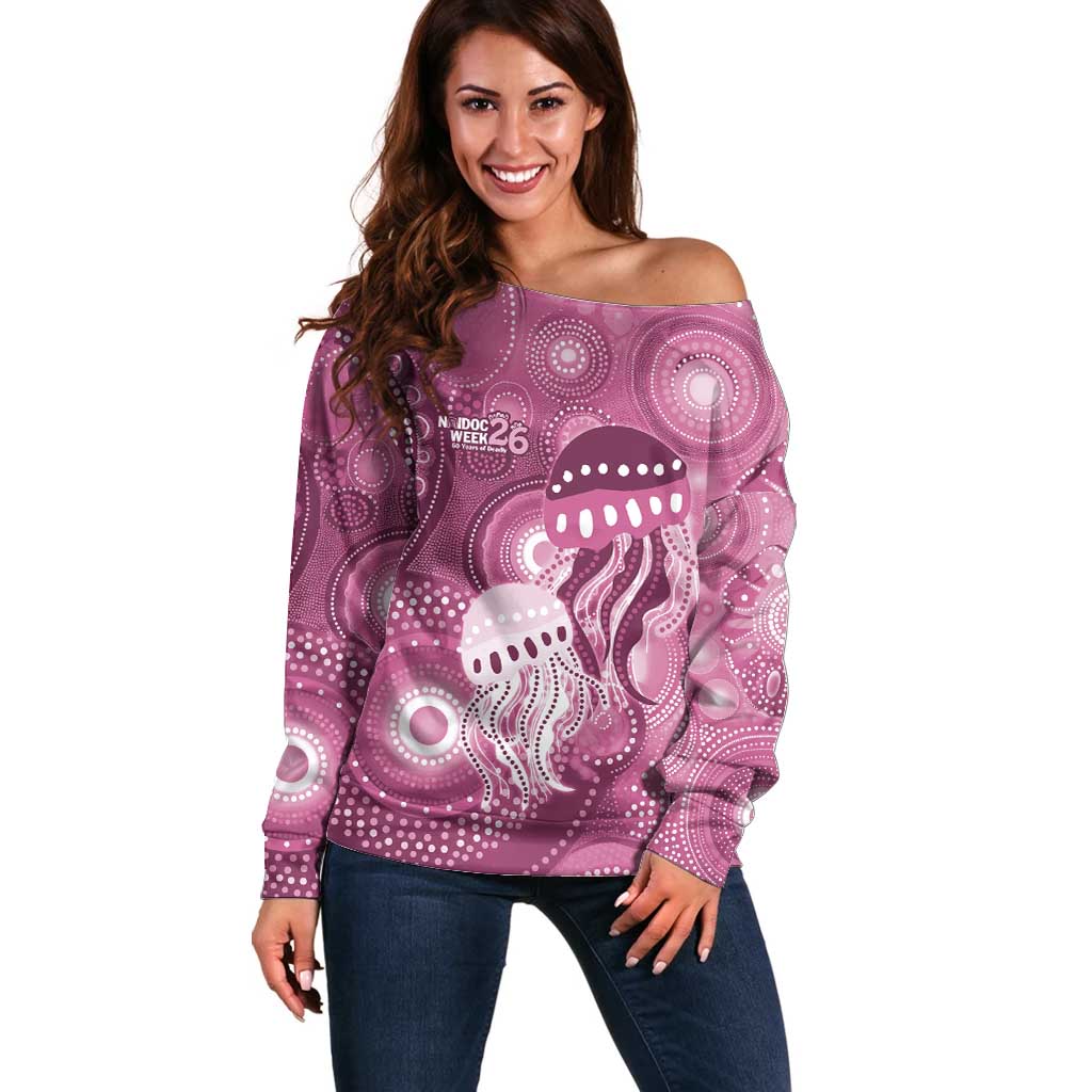 NAIDOC Deadly 50 Years Off Shoulder Sweater Jellyfish Aboriginal Culture Inspired Pink