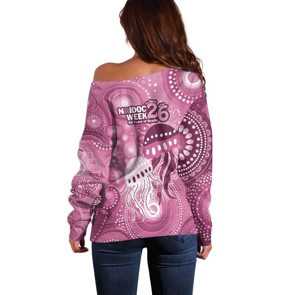 NAIDOC Deadly 50 Years Off Shoulder Sweater Jellyfish Aboriginal Culture Inspired Pink