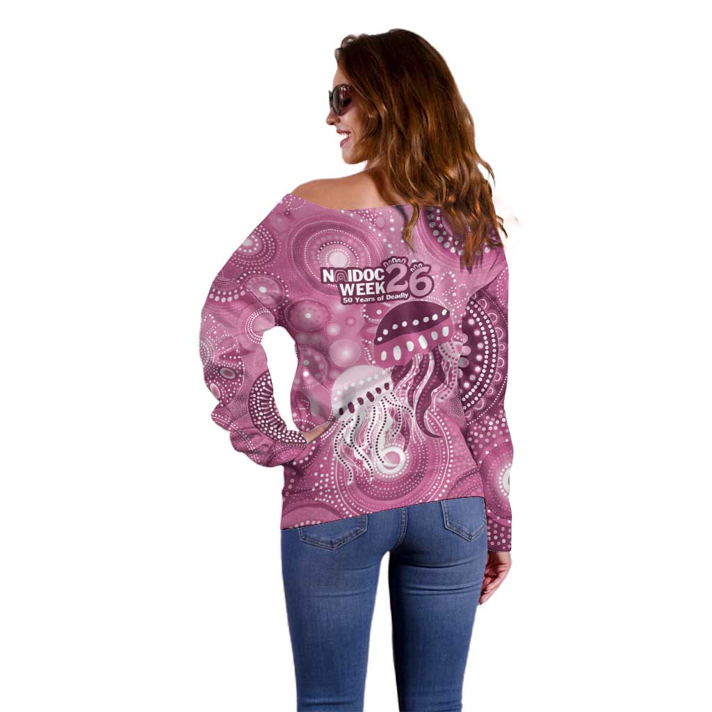 NAIDOC Deadly 50 Years Off Shoulder Sweater Jellyfish Aboriginal Culture Inspired Pink