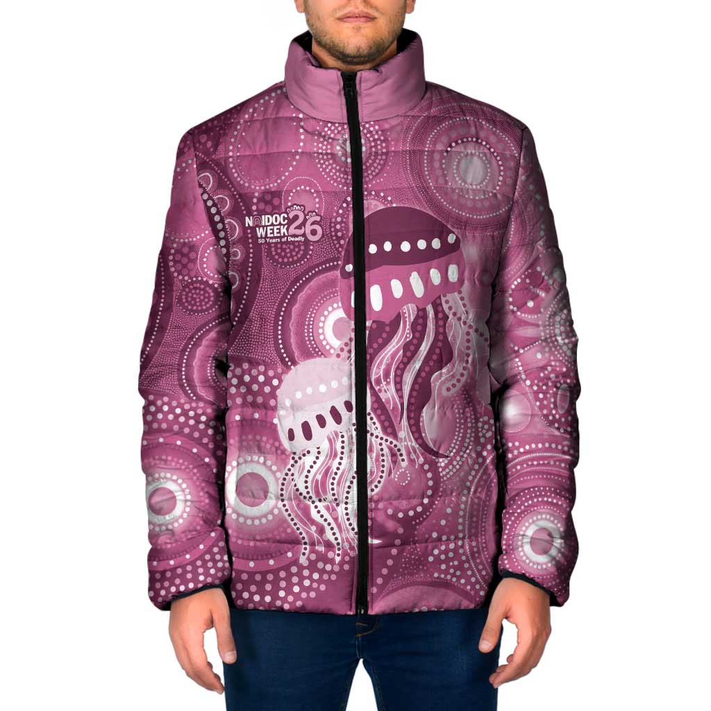 NAIDOC Deadly 50 Years Padded Jacket Jellyfish Aboriginal Culture Inspired Pink