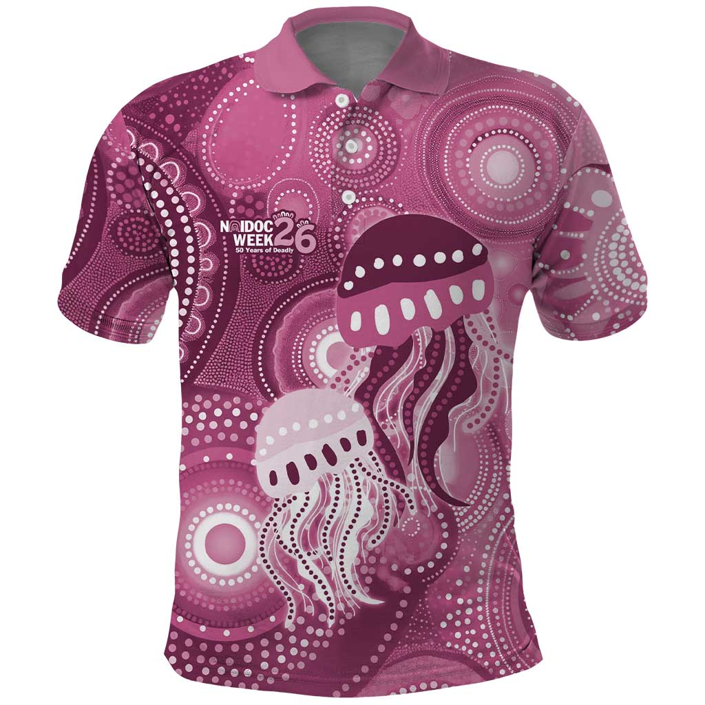 NAIDOC Deadly 50 Years Polo Shirt Jellyfish Aboriginal Culture Inspired Pink