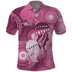 NAIDOC Deadly 50 Years Polo Shirt Jellyfish Aboriginal Culture Inspired Pink