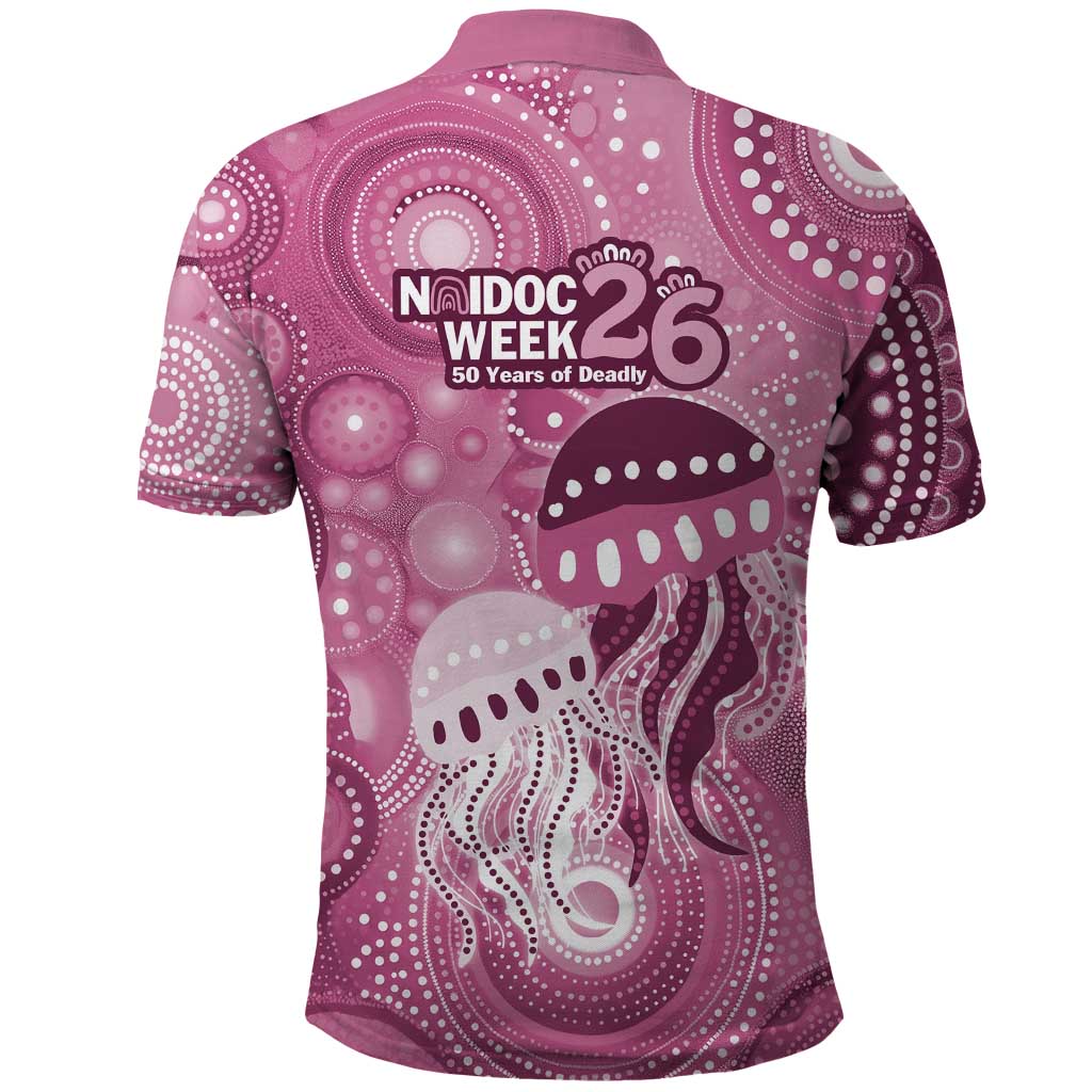 NAIDOC Deadly 50 Years Polo Shirt Jellyfish Aboriginal Culture Inspired Pink