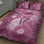 NAIDOC Deadly 50 Years Quilt Bed Set Jellyfish Aboriginal Culture Inspired Pink