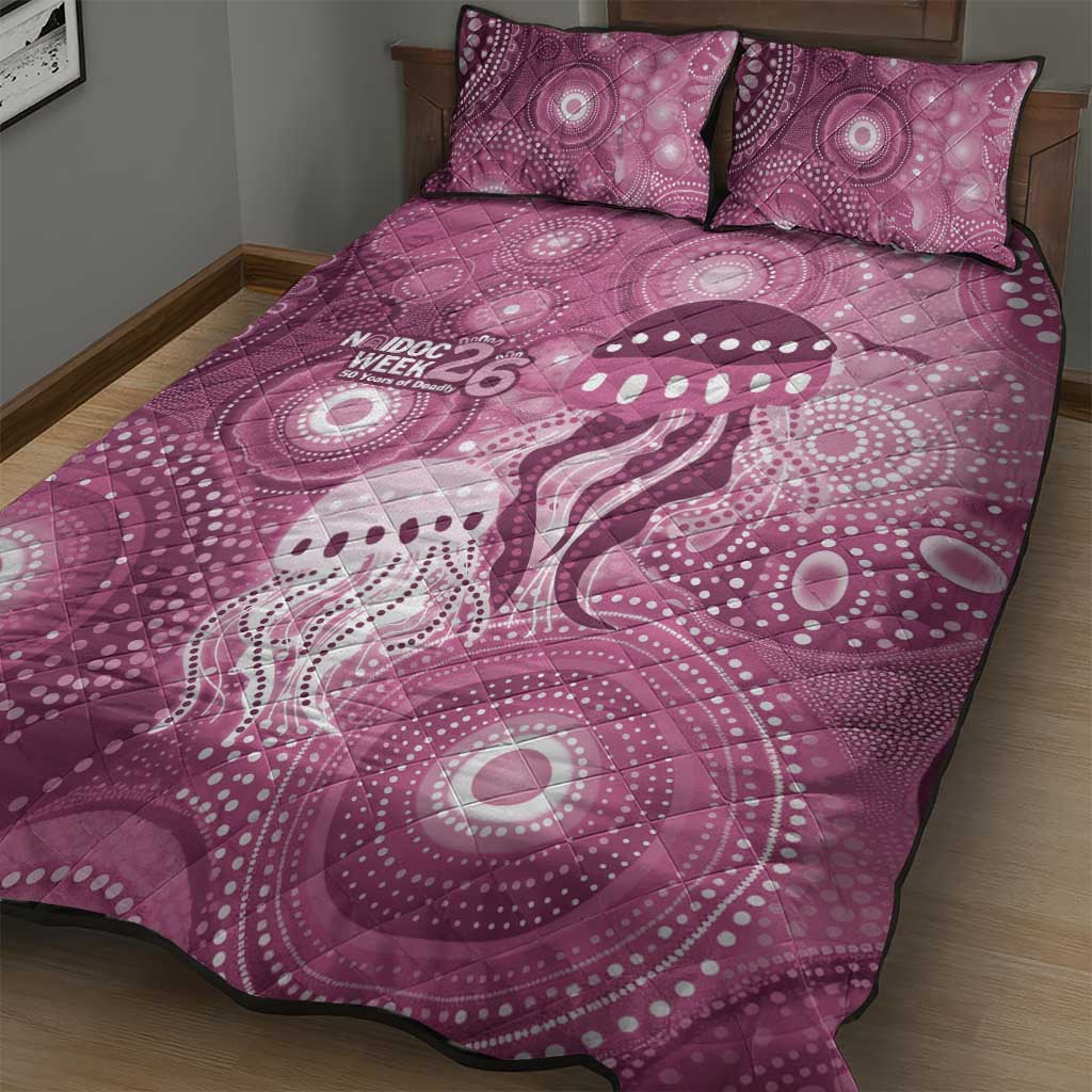NAIDOC Deadly 50 Years Quilt Bed Set Jellyfish Aboriginal Culture Inspired Pink