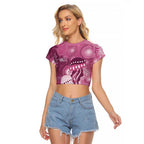 NAIDOC Deadly 50 Years Raglan Cropped T Shirt Jellyfish Aboriginal Culture Inspired Pink