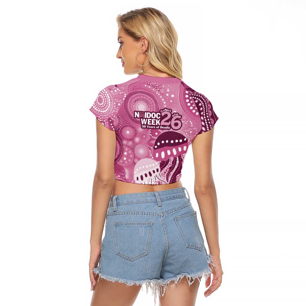 NAIDOC Deadly 50 Years Raglan Cropped T Shirt Jellyfish Aboriginal Culture Inspired Pink