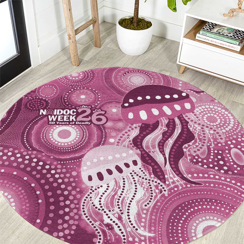 NAIDOC Deadly 50 Years Round Carpet Jellyfish Aboriginal Culture Inspired Pink