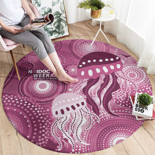 NAIDOC Deadly 50 Years Round Carpet Jellyfish Aboriginal Culture Inspired Pink