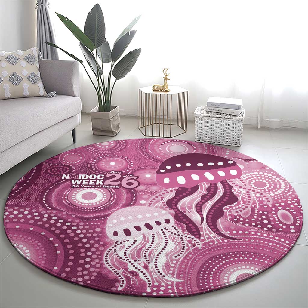 NAIDOC Deadly 50 Years Round Carpet Jellyfish Aboriginal Culture Inspired Pink