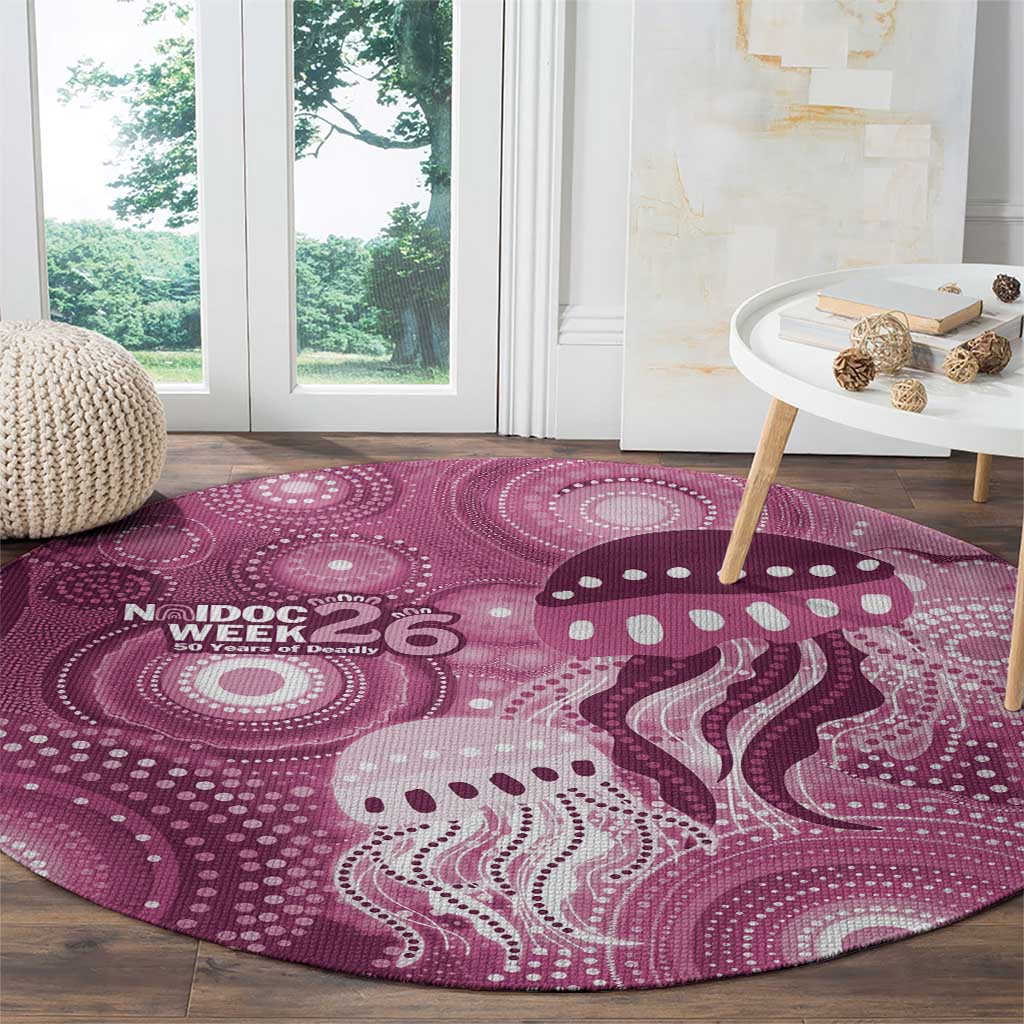 NAIDOC Deadly 50 Years Round Carpet Jellyfish Aboriginal Culture Inspired Pink