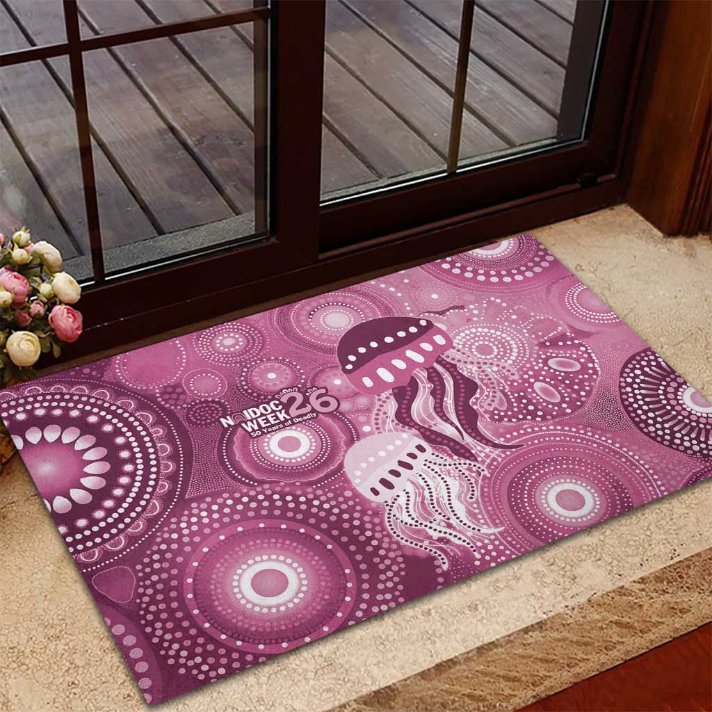 NAIDOC Deadly 50 Years Rubber Doormat Jellyfish Aboriginal Culture Inspired Pink