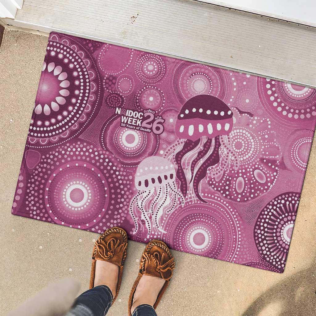 NAIDOC Deadly 50 Years Rubber Doormat Jellyfish Aboriginal Culture Inspired Pink