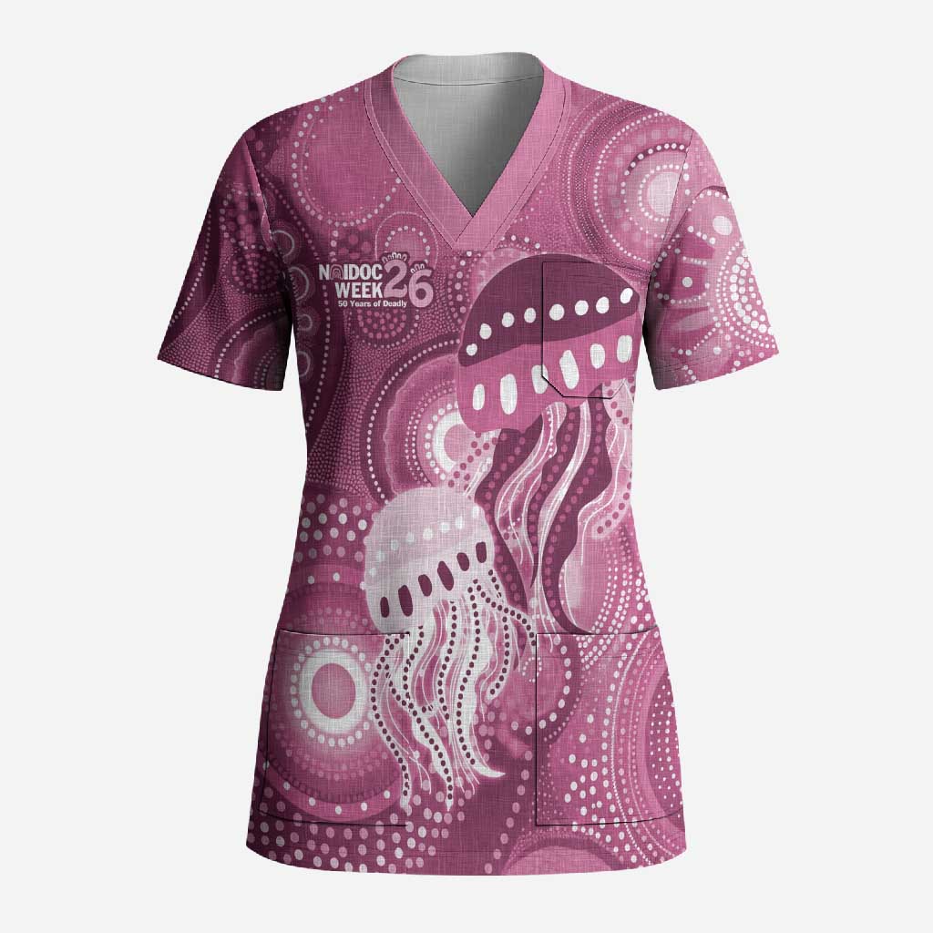 NAIDOC Deadly 50 Years Scrub Top Jellyfish Aboriginal Culture Inspired Pink